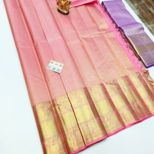 Beautiful Design Kanjivaram Pure Wedding Silk Saree Lotus Color w/ Blouse