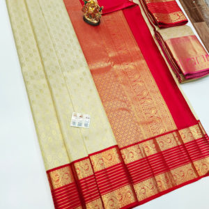 New Design Kanjivaram Pure Wedding Silk Saree Off White Color w/ Blouse