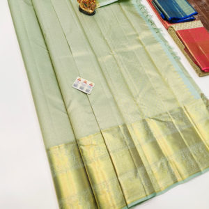 Kanjivaram Pure Wedding Silk Saree Pista Color w/ Blouse