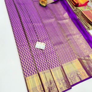 Diomond Design Kanjivaram Pure Wedding Silk Saree Purple Color w/ Blouse