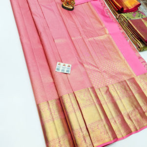 Latest Design Kanjivaram Pure Wedding Silk Saree Rose Color w/ Blouse