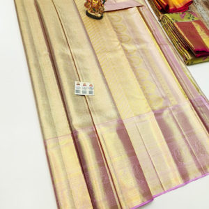 Beautiful Design Kanjivaram Pure Wedding Silk Saree Violet Color w/ Blouse