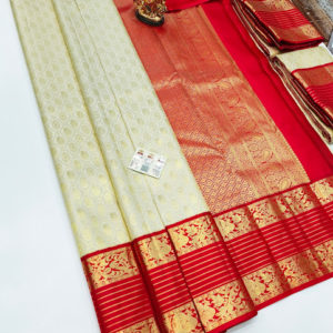 Latest Design Kanjivaram Pure Wedding Silk Saree White Color w/ Blouse