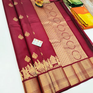 Latest Design Pure Kanjivaram Fancy Silk Saree Apple Red Color w/ Blouse