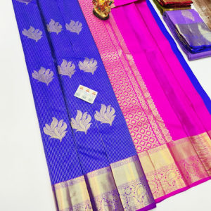 Pure Kanjivaram Fancy Silk Saree Blue Color w/ Blouse
