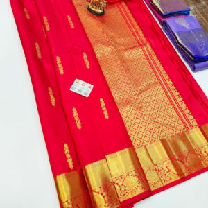 New Design Pure Kanjivaram Fancy Silk Saree Chilli Red Color w/ Blouse