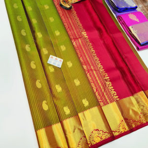 Mango and Annam Design Pure Kanjivaram Fancy Silk Saree Double Shade Color w/ Blouse