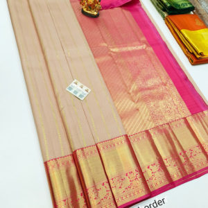 New Design Pure Kanjivaram Fancy Silk Saree Light Brown Color w/ Blouse