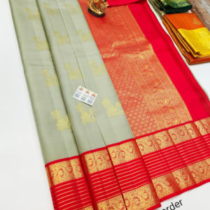 Trendy Design Pure Kanjivaram Fancy Silk Saree Light Pista Color w/ Blouse