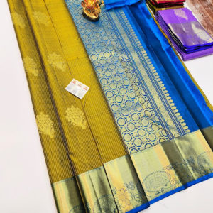 Trendy Design Pure Kanjivaram Fancy Silk Saree Olive Green Color w/ Blouse