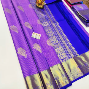 Unique Design Pure Kanjivaram Fancy Silk Saree Purple Color w/ Blouse