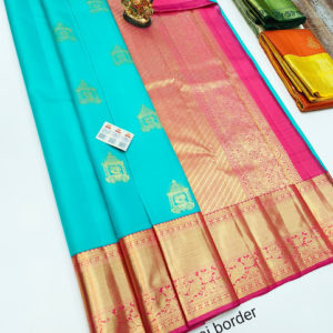 Unique Design Pure Kanjivaram Fancy Silk Saree Rama Blue Color w/ Blouse