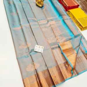 Pure Soft Silk Saree Double Shade (Blue, Copper) Color w/ Blouse