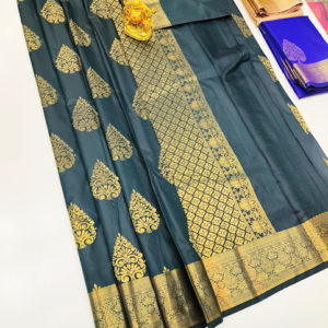 High Fancy Kanjivaram Silk Saree Mix Elephant Color w/ Blouse
