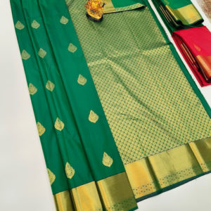 High Fancy Kanjivaram Silk Saree Mix Green Color w/ Blouse
