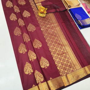 High Fancy Kanjivaram Silk Saree Mix Kumkum Red Color w/ Blouse