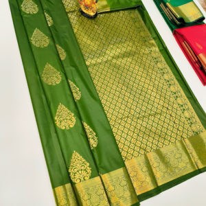 High Fancy Kanjivaram Silk Saree Mix Light Green Color w/ Blouse