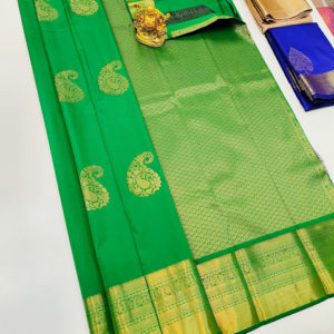 High Fancy Kanjivaram Silk Saree Mix Parrot Green Color w/ Blouse