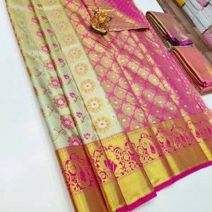 Kanchi Semi Silk Saree Light Pista Color w/ Blouse