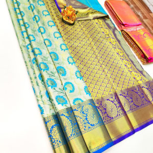 Latest Design Kanchi Semi Silk Saree Off White Color w/ Blouse