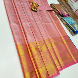 Trendy Design Kanchi Semi Silk Saree Peach Color w/ Blouse