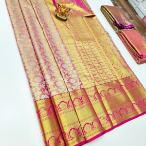 Beautiful Design Kanchi Semi Silk Saree Rose Color w/ Blouse