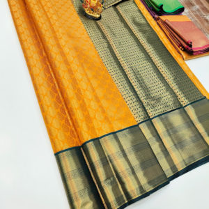 Latest Design Kanchi Semi Silk Saree Mango Yellow Color w/ Blouse