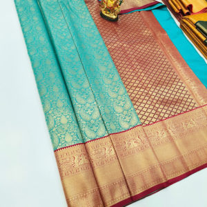Mango Design Kanchi Semi Silk Saree Rama Blue Color w/ Blouse