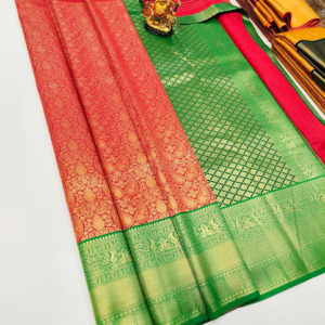 Mango Design Kanchi Semi Silk Saree Red Color w/ Blouse