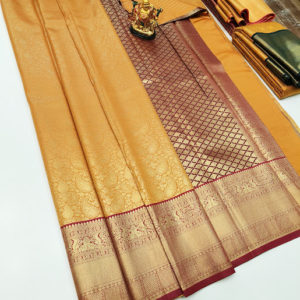 Mango Design Kanchi Semi Silk Saree Yellow Color w/ Blouse