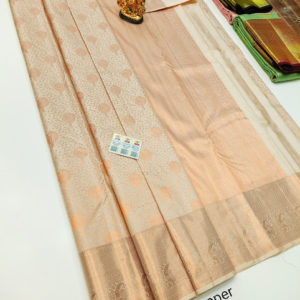 Kanjivaram Pure Wedding Silk Saree Cream Color w/ Blouse