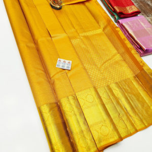 Kanjivaram Pure Wedding Silk Saree Golden Yellow Color w/ Blouse
