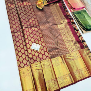 Latest Design Kanjivaram Pure Wedding Silk Saree Kumkum Red Color w/ Blouse