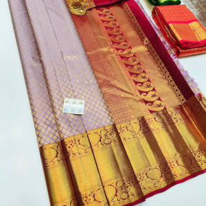 Beautiful Design Kanjivaram Pure Wedding Silk Saree Lavender Color w/ Blouse