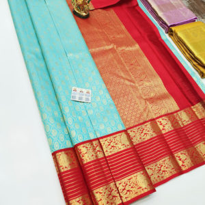 New Design Kanjivaram Pure Wedding Silk Saree Light Blue Color w/ Blouse