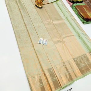Floral Design Kanjivaram Pure Wedding Silk Saree Light Pista and Copper Color w/ Blouse