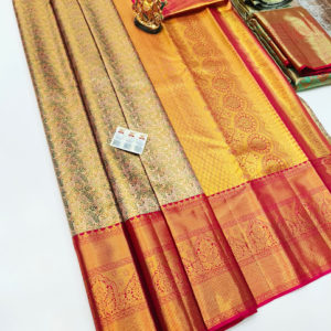 Different Design Kanjivaram Pure Wedding Silk Saree Multi Color w/ Blouse