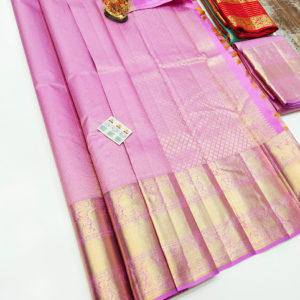 Unique Design Kanjivaram Pure Wedding Silk Saree Rose Color w/ Blouse