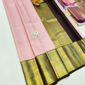 Kanjivaram Pure Wedding Silk Saree Peach Color w/ Blouse