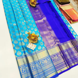 New Design Kanjivaram Pure Wedding Silk Saree Sky Blue Color w/ Blouse