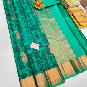 Latest Design Kanjivaram Pure Wedding Silk Saree Teal Green Color w/ Blouse