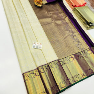 Trendy Design Kanjivaram Pure Wedding Silk Saree White Color w/ Blouse