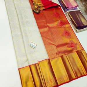 New Design Kanjivaram Pure Wedding Silk Saree White Color w/ Blouse