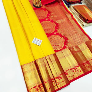Kanjivaram Pure Wedding Silk Saree Yellow Color w/ Blouse