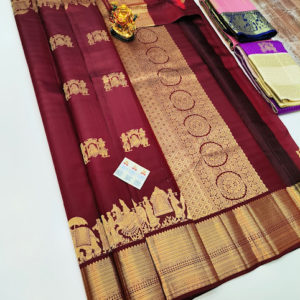 Traditional Design Pure Kanjivaram Fancy Silk Saree Apple Red Color w/ Blouse
