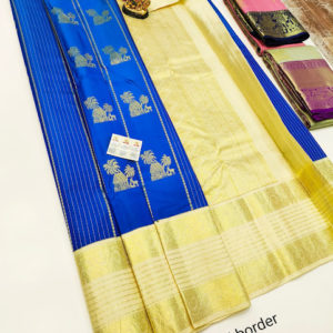 Traditional House Design Pure Kanjivaram Fancy Silk Saree Blue Color w/ Blouse
