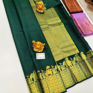 Traditional Design Pure Kanjivaram Fancy Silk Saree Bottle Green Color w/ Blouse