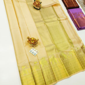 Traditional Design Pure Kanjivaram Fancy Silk Saree Golden Yellow Color w/ Blouse