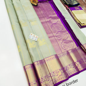 Traditional House Design Pure Kanjivaram Fancy Silk Saree Gray Color w/ Blouse