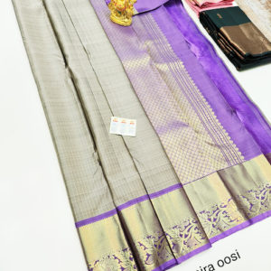 Latest Design Pure Kanjivaram Fancy Silk Saree Gray Color w/ Blouse